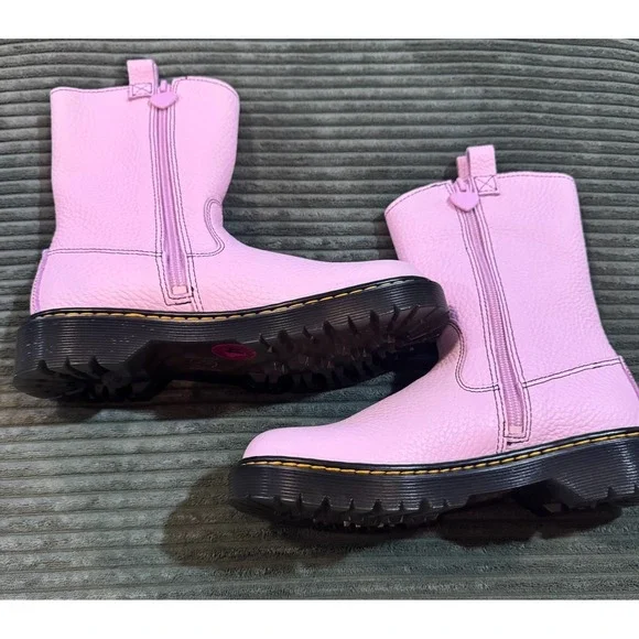 Dr Martens Bex Heart Cut Out Platform Boots Pink Leather Zip Up Size 5 - Picture 5 of 9